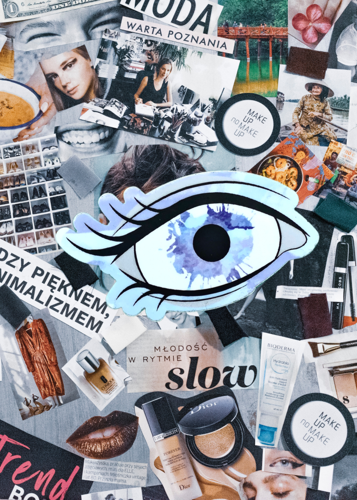 the unsightly opinion paint splatter eye logo sitting on a collage of other images